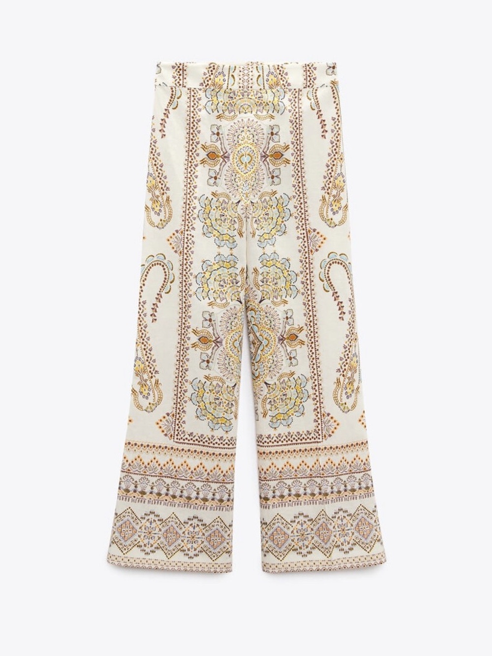 Zara Cream Wide-Leg Pants with Mustard & Rust Paisley Print